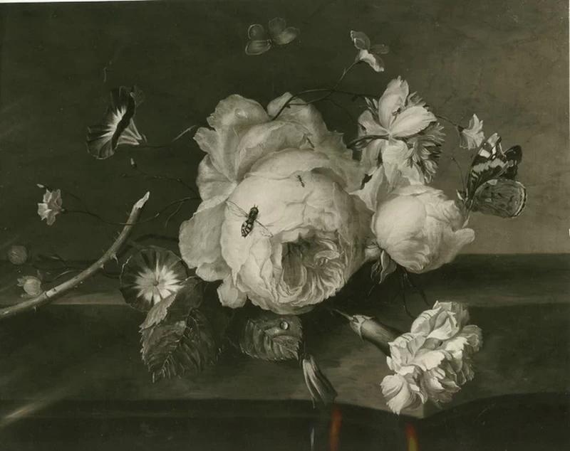 Natura morta di fiori su un piano in marmo - attribuito